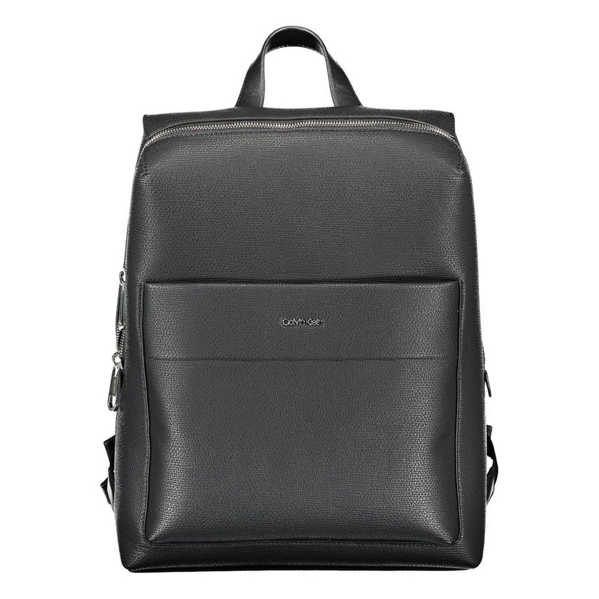 Black Polyester Men BackpackDiscover the epitome of urban sophistication with the Calvin Klein backpack, where functionality meets eco-conscious fashion. This sleek accessory boasts adjustable straps for tailor-made comfort, a convenient external pocket f