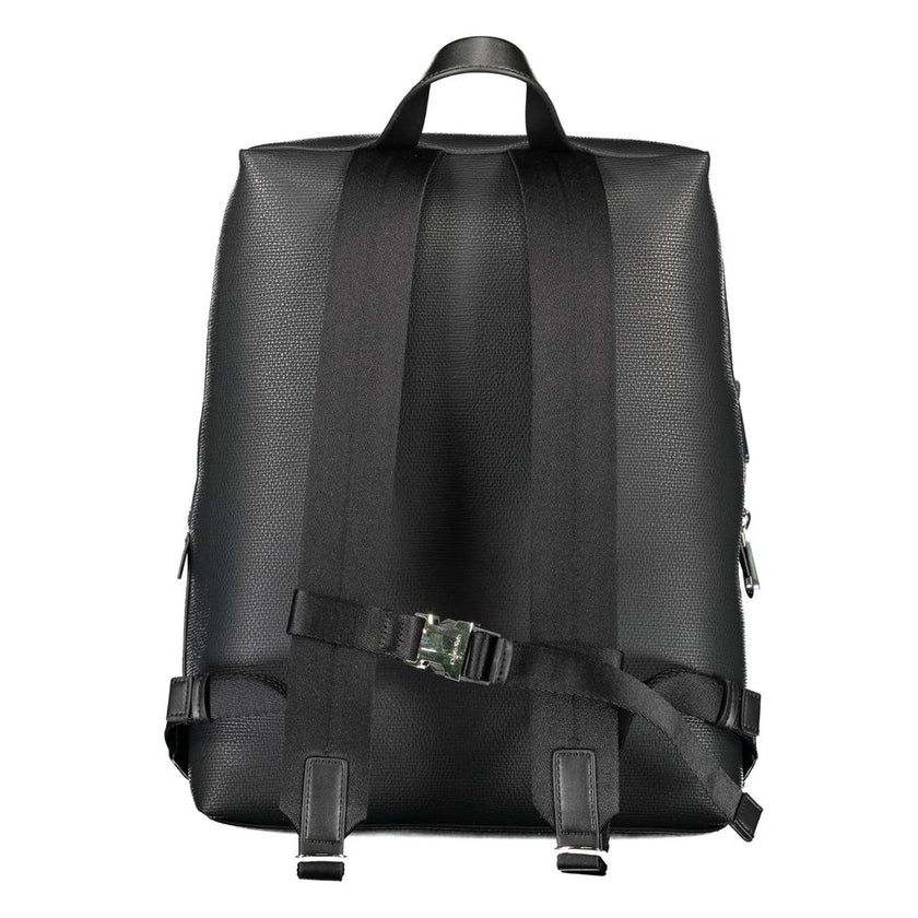 Black Polyester Men BackpackDiscover the epitome of urban sophistication with the Calvin Klein backpack, where functionality meets eco-conscious fashion. This sleek accessory boasts adjustable straps for tailor-made comfort, a convenient external pocket f