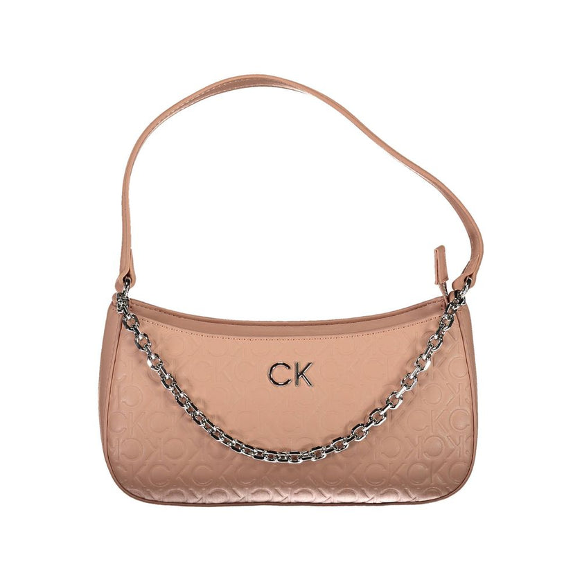 Pink Polyester Women HandbagElevate your style quotient with this stunning Calvin Klein handbag, a perfect blend of fashion and sustainability. Adorned with a bold pink hue, this bag features a versatile chain handle with an additional shoulder handle for