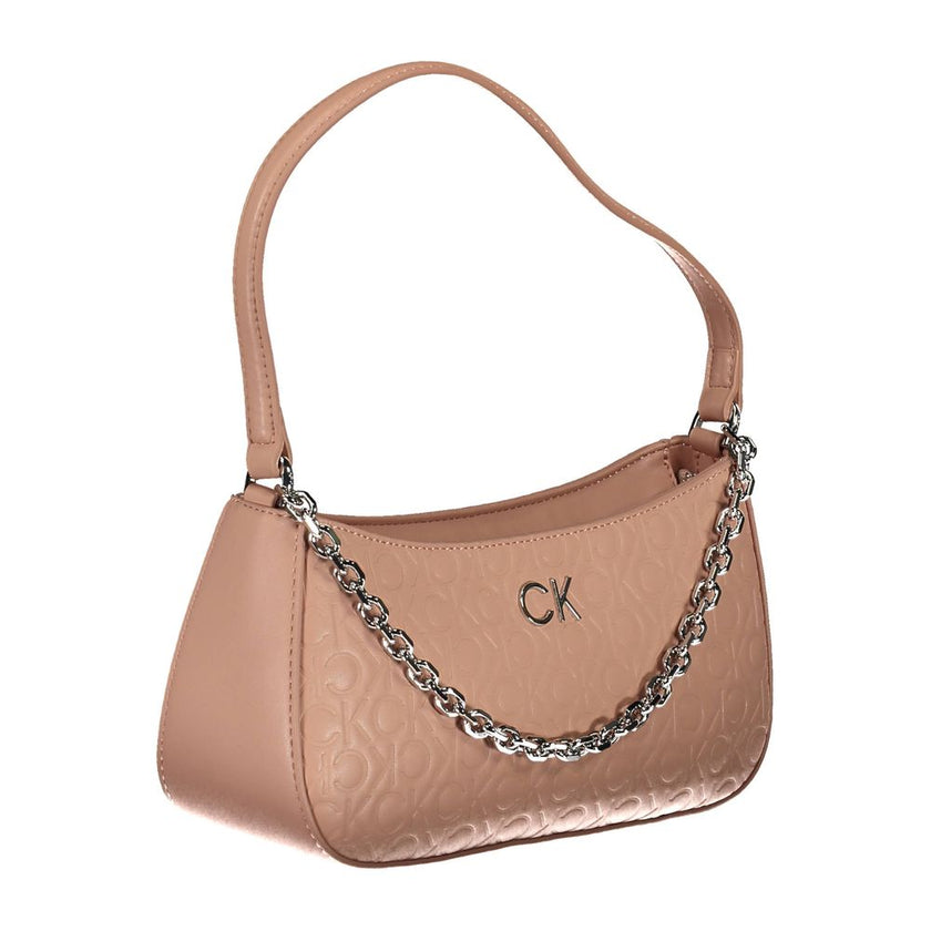 Pink Polyester Women HandbagElevate your style quotient with this stunning Calvin Klein handbag, a perfect blend of fashion and sustainability. Adorned with a bold pink hue, this bag features a versatile chain handle with an additional shoulder handle for