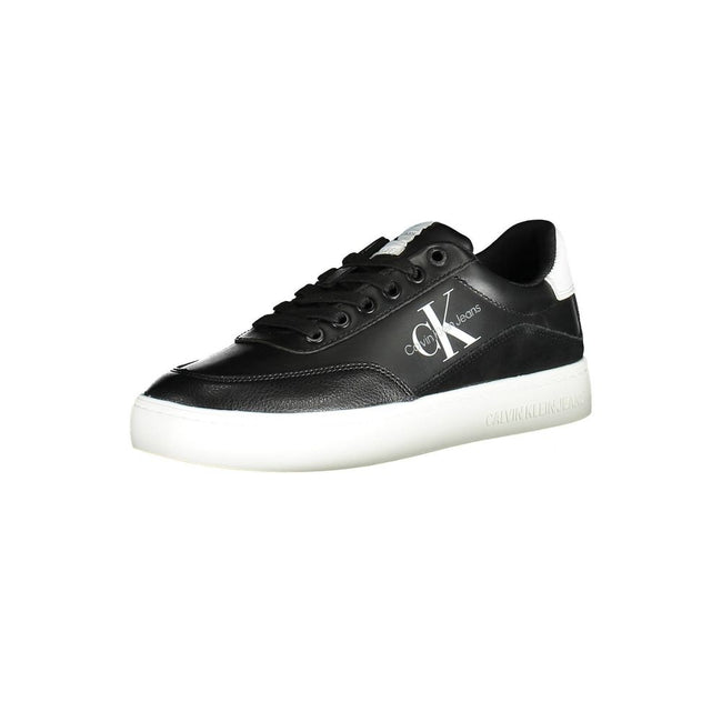 Black Leather Women SneakerElevate your athletic chic with these striking Calvin Klein sneakers, designed for the style-conscious with a passion for sustainability. A contemporary classic, this footwear marries comfort with a bold aesthetic, featuring eye