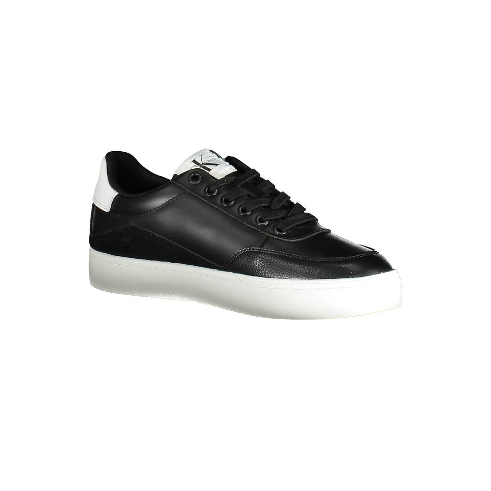 Black Leather Women SneakerElevate your athletic chic with these striking Calvin Klein sneakers, designed for the style-conscious with a passion for sustainability. A contemporary classic, this footwear marries comfort with a bold aesthetic, featuring eye