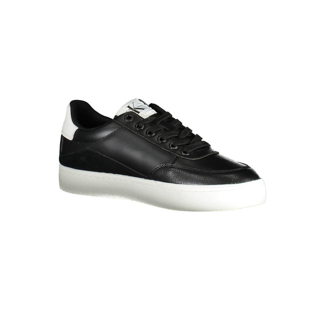Black Leather Women SneakerElevate your athletic chic with these striking Calvin Klein sneakers, designed for the style-conscious with a passion for sustainability. A contemporary classic, this footwear marries comfort with a bold aesthetic, featuring eye