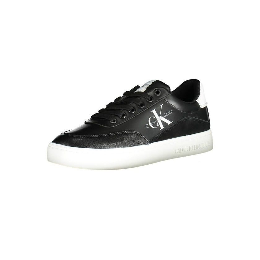Black Leather Women SneakerElevate your athletic chic with these striking Calvin Klein sneakers, designed for the style-conscious with a passion for sustainability. A contemporary classic, this footwear marries comfort with a bold aesthetic, featuring eye
