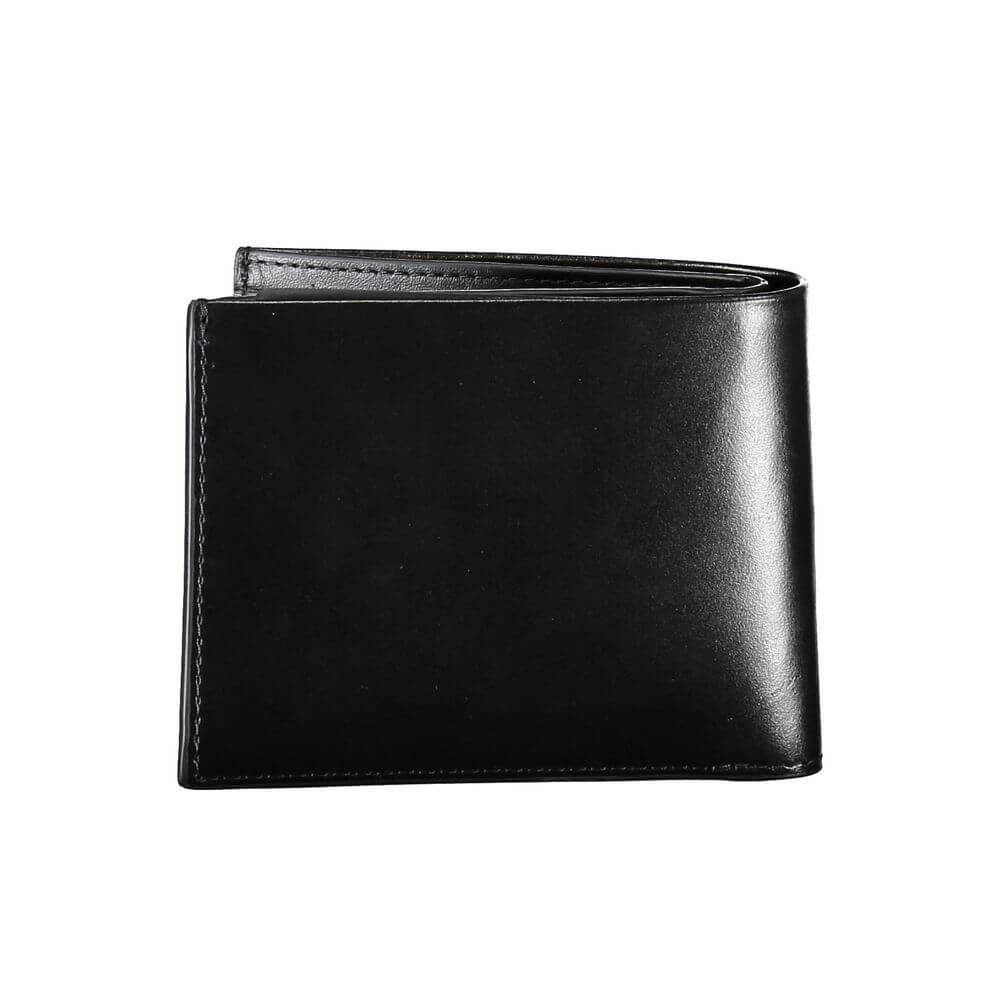 Black Leather Men WalletExperience the epitome of luxury with this sleek Calvin Klein wallet, designed for the modern man. Crafted from premium 100% leather, it boasts a sophisticated black hue that exudes timeless elegance. The practical design features