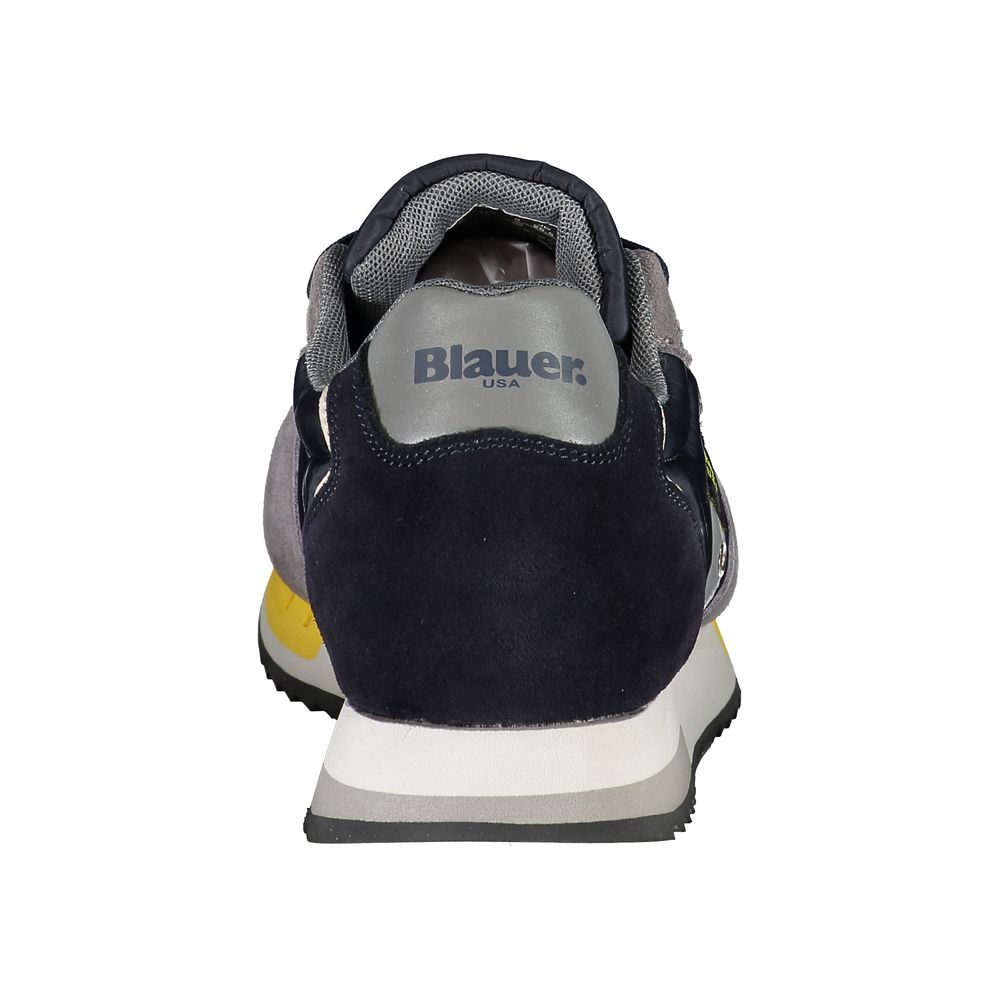 Blaue Leder-Sneaker mit geprägtem Logo-Detail