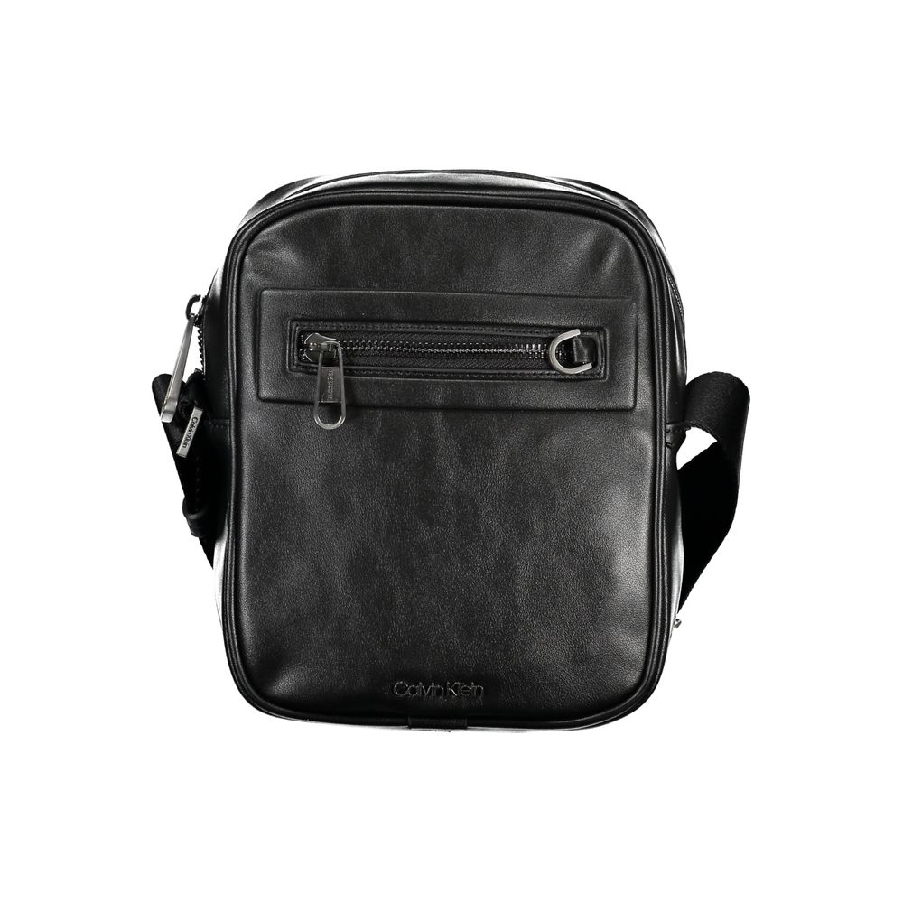 Sleek Urban Black Shoulder BagUpgrade your accessory game with this sleek, environmentally conscious shoulder bag from Calvin Klein. Its refined design boasts an adjustable shoulder strap for a customized fit, and the contrasting details add a touch of el