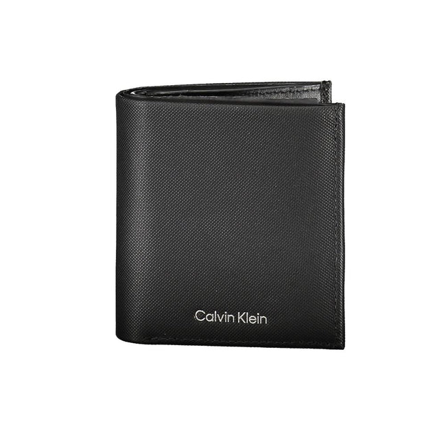 Sleek Leather Bi-Fold Wallet with RFID BlockExperience the perfect blend of functionality and style with this sleek black leather wallet. Designed by the renowned Calvin Klein, this essential accessory offers ample space for all your cards and cash, featu