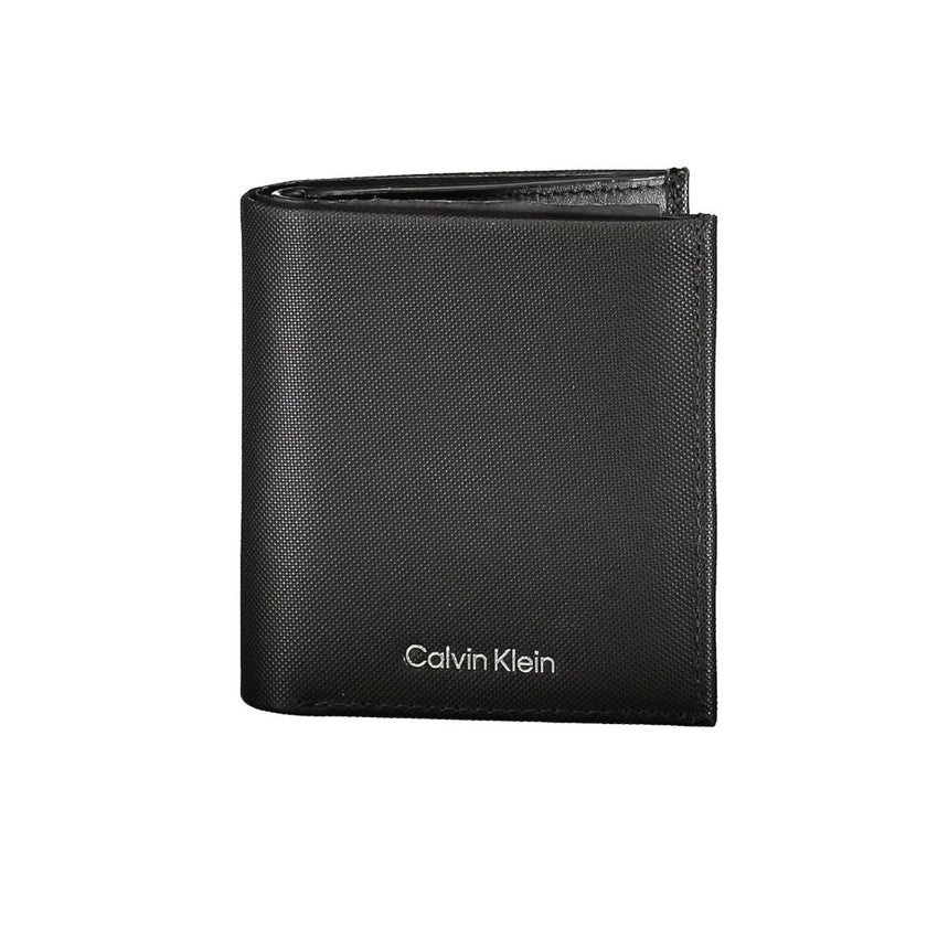 Sleek Leather Bi-Fold Wallet with RFID BlockExperience the perfect blend of functionality and style with this sleek black leather wallet. Designed by the renowned Calvin Klein, this essential accessory offers ample space for all your cards and cash, featu