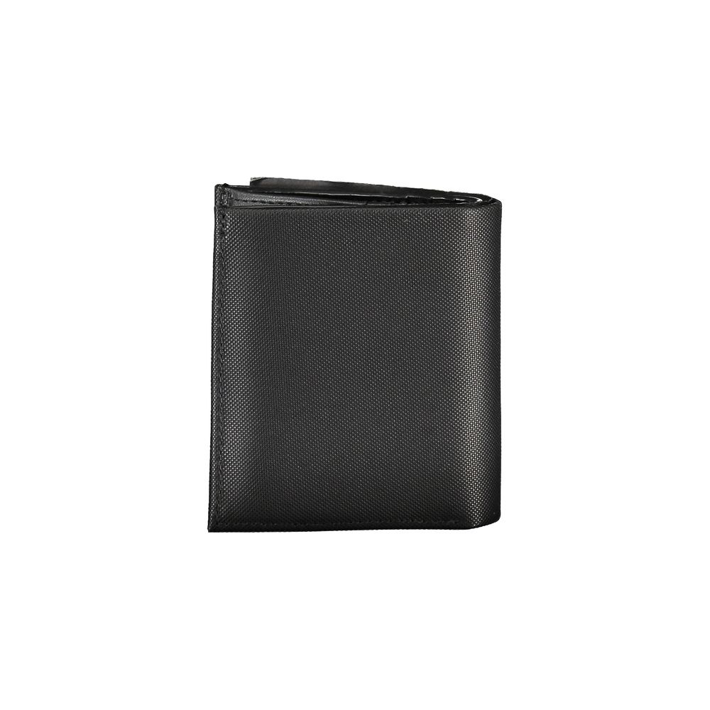 Sleek Leather Bi-Fold Wallet with RFID BlockExperience the perfect blend of functionality and style with this sleek black leather wallet. Designed by the renowned Calvin Klein, this essential accessory offers ample space for all your cards and cash, featu