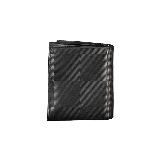 Sleek Leather Bi-Fold Wallet with RFID BlockExperience the perfect blend of functionality and style with this sleek black leather wallet. Designed by the renowned Calvin Klein, this essential accessory offers ample space for all your cards and cash, featu