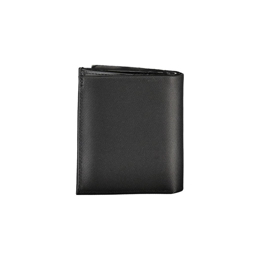Sleek Leather Bi-Fold Wallet with RFID BlockExperience the perfect blend of functionality and style with this sleek black leather wallet. Designed by the renowned Calvin Klein, this essential accessory offers ample space for all your cards and cash, featu