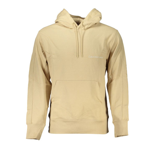 Beige Cotton Men SweaterElevate your style while maintaining that luxe comfort with this Calvin Klein masterpiece. This cozy long-sleeved sweatshirt features a hood for added flair and functionality. Crafted with 95% regenerative cotton, it’s a nod to sus