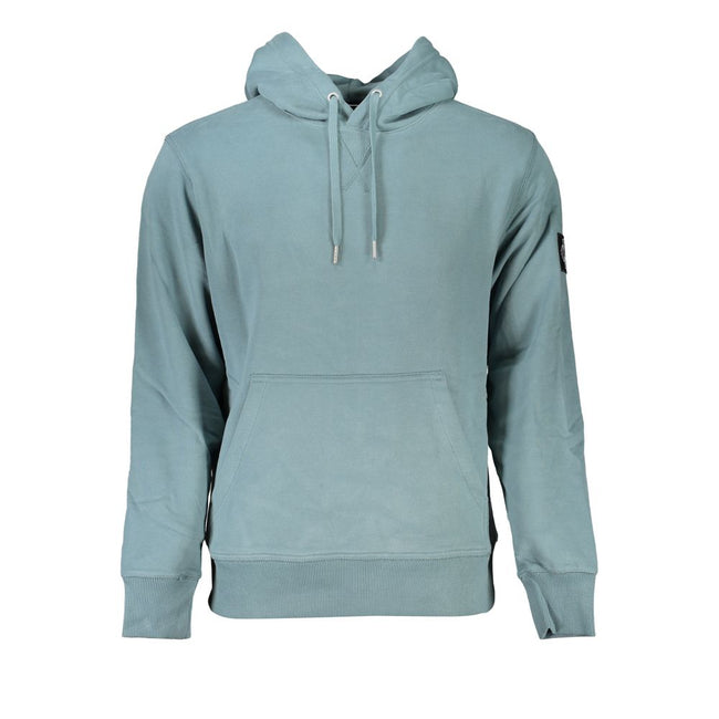 Green Cotton Men SweaterElevate your style with a touch of Calvin Klein sophistication. This sleek, green long-sleeved sweatshirt boasts a cozy hood and a central pocket, ideal for the contemporary man on the move. Crafted from 95% regenerative cotton, it