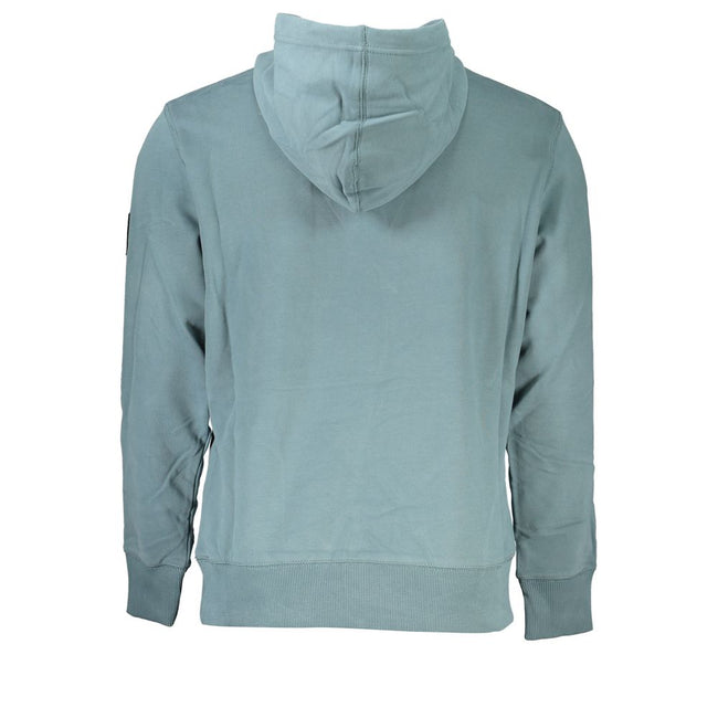 Green Cotton Men SweaterElevate your style with a touch of Calvin Klein sophistication. This sleek, green long-sleeved sweatshirt boasts a cozy hood and a central pocket, ideal for the contemporary man on the move. Crafted from 95% regenerative cotton, it
