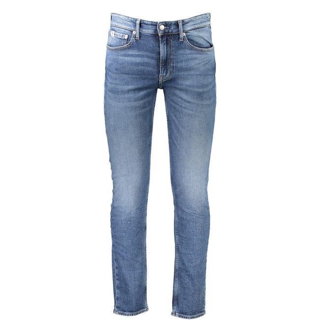 Blue Cotton Men JeansUnleash the epitome of suave style with Calvin Klein’s Slim Taper Jeans. These jeans, designed for the fashion-forward, feature a sleek silhouette that tapers perfectly to display a modern edge. Crafted with a conscience, 20% recycled