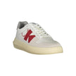 Sleek White Lace-Up Sneakers with Contrast DetailsStep up your footwear game with these sleek white lace-up sneakers featuring eye-catching contrast details and a distinctive logo, expertly crafted by Calvin Klein. Made with a commitment to sustainability