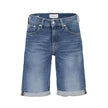 Blue Cotton Men's Jeans ShortRevolutionize your denim game with this pair of Calvin Klein slim-fit jean shorts, designed for the fashion-forward individual. These shorts embody sustainability with 20% recycled cotton, ensuring each wear is as eco-friendly