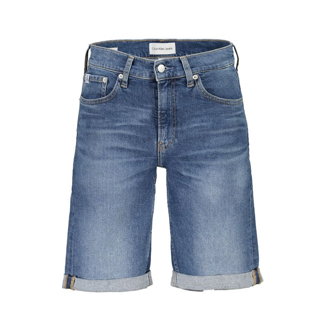 Blue Cotton Men's Jeans ShortRevolutionize your denim game with this pair of Calvin Klein slim-fit jean shorts, designed for the fashion-forward individual. These shorts embody sustainability with 20% recycled cotton, ensuring each wear is as eco-friendly
