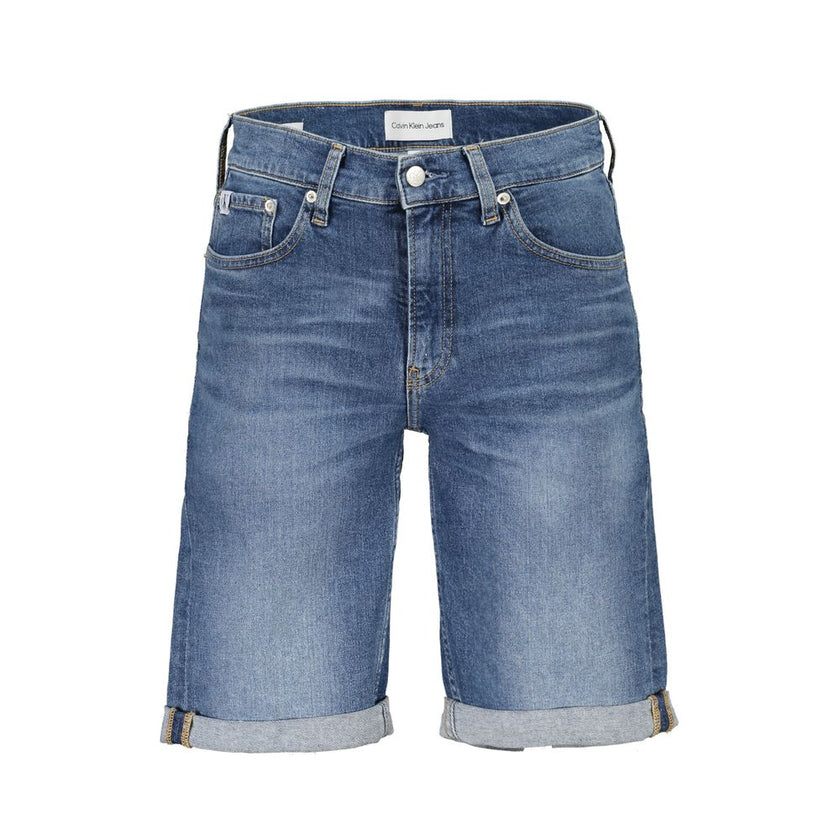 Blue Cotton Men's Jeans ShortRevolutionize your denim game with this pair of Calvin Klein slim-fit jean shorts, designed for the fashion-forward individual. These shorts embody sustainability with 20% recycled cotton, ensuring each wear is as eco-friendly