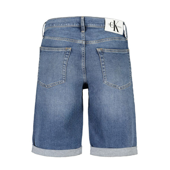 Blue Cotton Men's Jeans ShortRevolutionize your denim game with this pair of Calvin Klein slim-fit jean shorts, designed for the fashion-forward individual. These shorts embody sustainability with 20% recycled cotton, ensuring each wear is as eco-friendly
