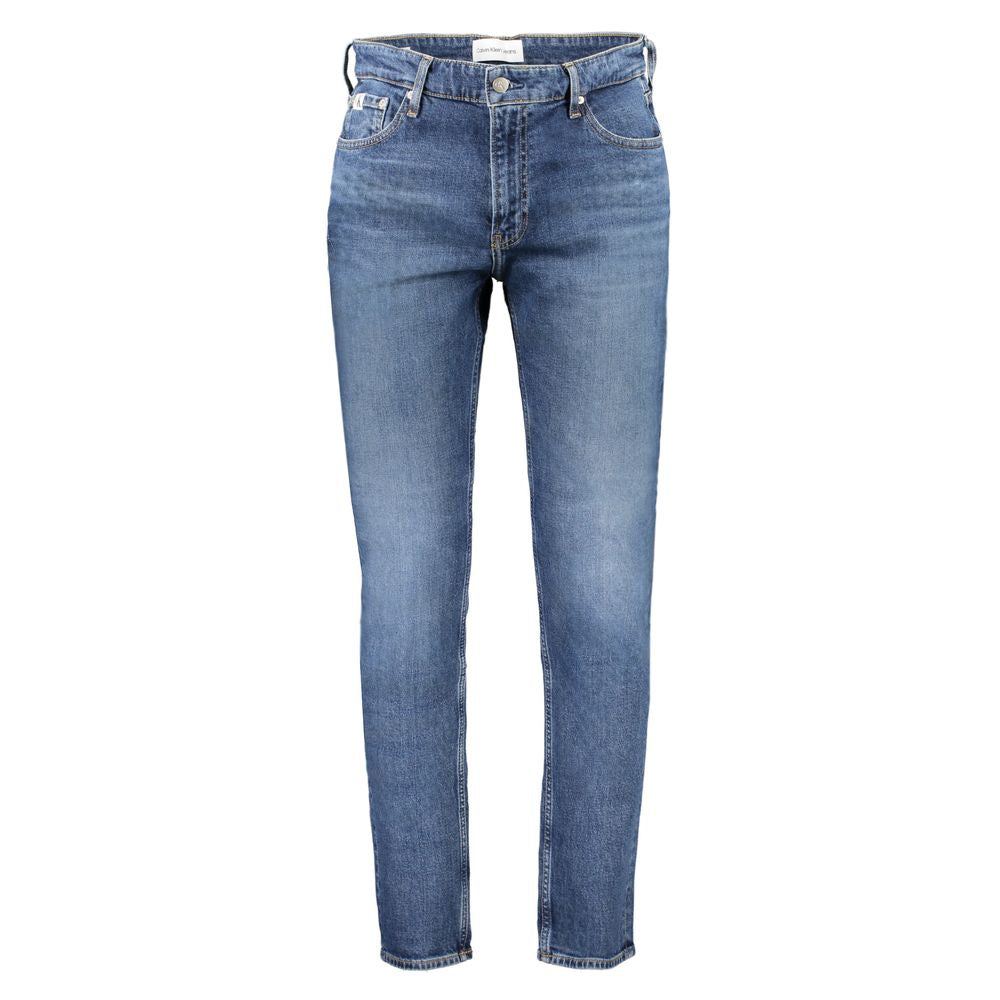 Blue Cotton Men JeansElevate your denim repertoire with the quintessence of contemporary style—Calvin Klein’s DAD JEANS. These authentic jeans boast a classic 5-pocket design infused with a modern washed effect, ensuring you stand out in any crowd. Crafte