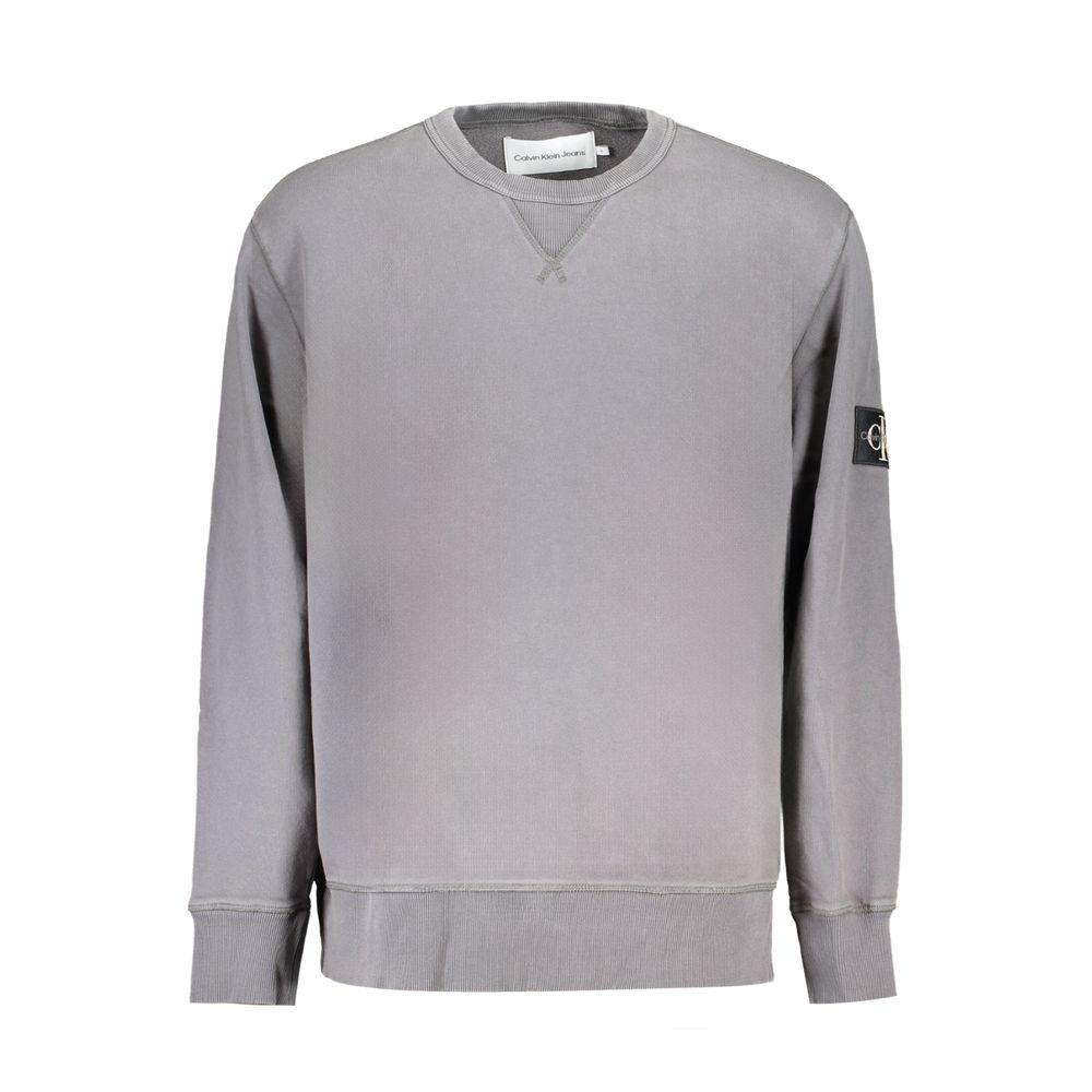 Gray Cotton Men SweaterEmbrace the sleek sophistication of Calvin Klein with this expertly crafted long sleeve sweatshirt. Designed for both style and comfort, this crew neck piece features a bold Calvin Klein logo appliqué that makes a statement while ex
