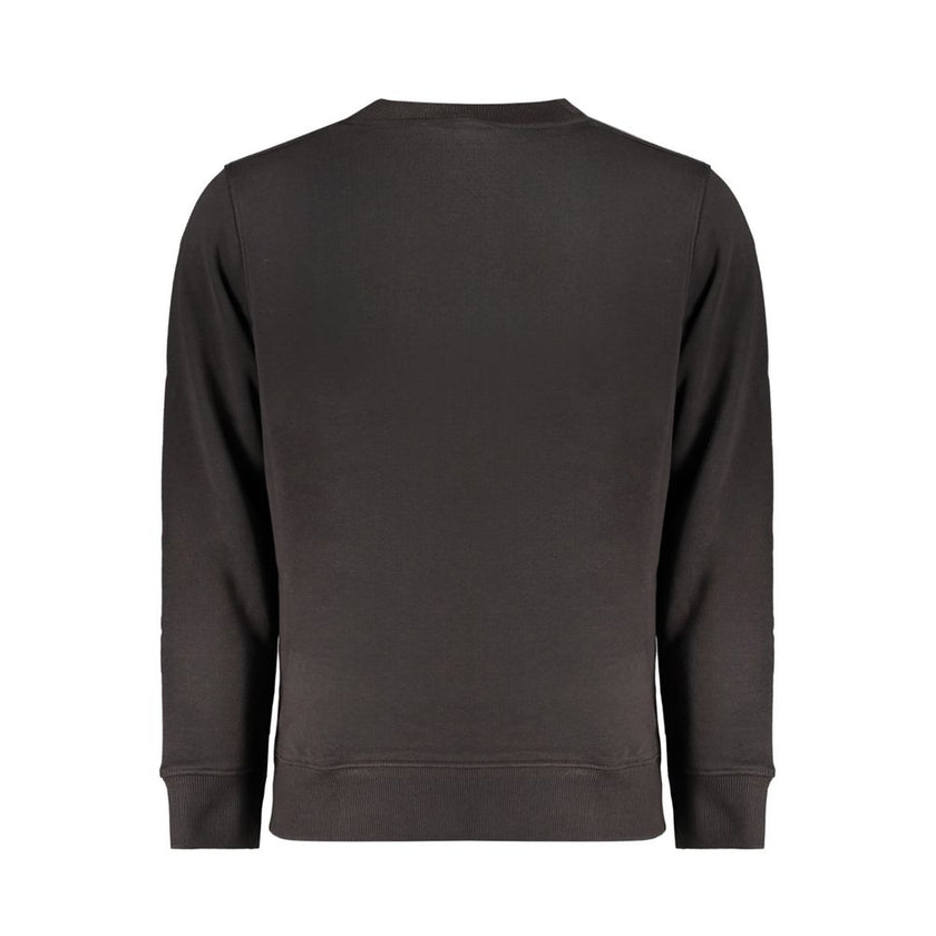 Black Cotton Men SweaterExperience the epitome of urban sophistication with this Calvin Klein crewneck sweatshirt. Crafted from a blend that champions sustainability with 50% regenerative cotton, this piece resonates with the fashion-forward individual. T