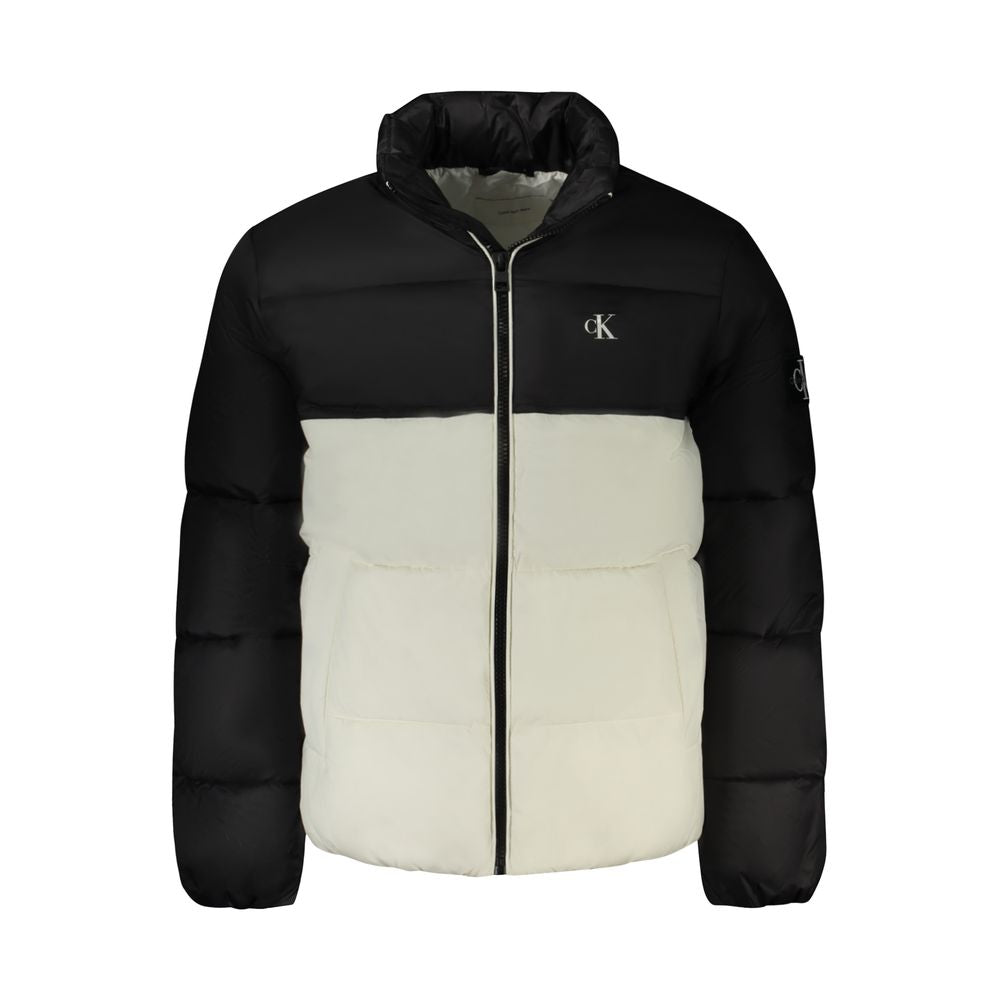 White Polyester Men JacketExude modern sophistication with Calvin Klein’s striking white jacket, meticulously crafted for the contemporary man. Its sleek silhouette, punctuated by contrasting black details and the iconic CK logo, makes a bold statement in