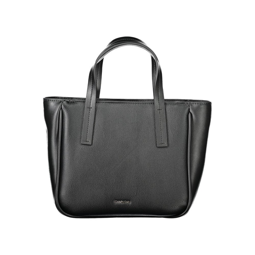Black Polyethylene Women HandbagElevate your accessory game with this sleek Calvin Klein handbag, a statement piece blending utility and style. Crafted with a modern mixture of 33% Polyester and 67% Polyethylene, this exquisite black bag boasts two handle