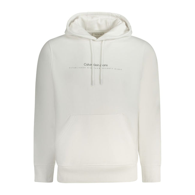 White Cotton Men SweaterElevate your casual wardrobe with the sleek sophistication of a Calvin Klein creation. This pristine white hoodie blends effortless style with unmatched comfort. Boasting a modern print logo that breathes life into the traditional
