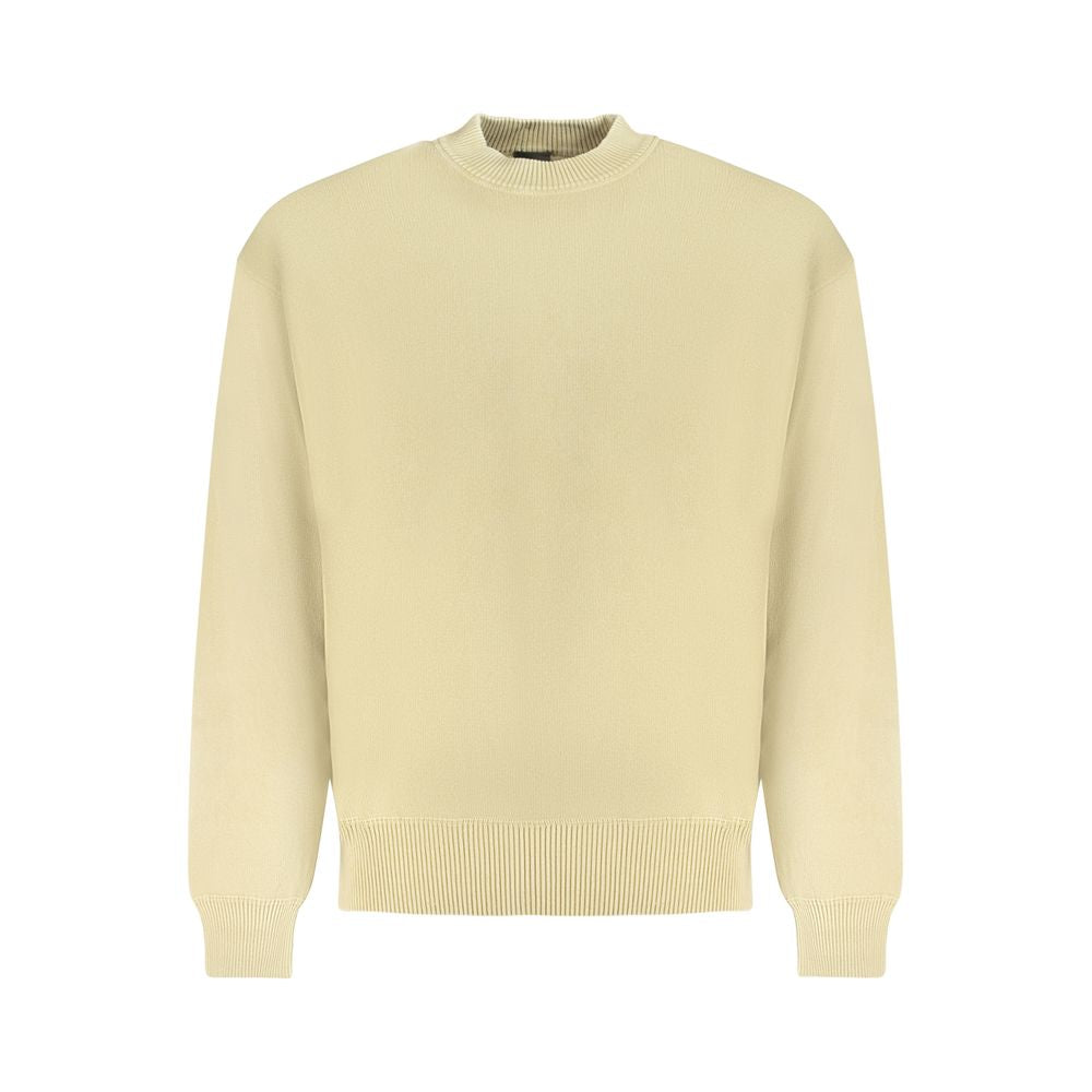 Beige Cotton Men SweaterElevate your wardrobe with this exquisite Hugo Boss sweater. Meticulously crafted from 100% regenerative cotton, this long-sleeved crew neck is more than just a garment; it’s a statement. Designed with the modern man in mind, it bo
