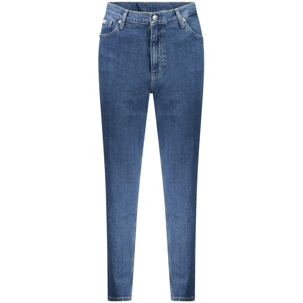 Blue Cotton Women JeansElevate your denim game with the Calvin Klein Mom Jeans, where timeless style meets sustainable chic. Crafted with 20% recycled cotton, these jeans don’t just look good, they’re a nod to conscious fashion. The classic five-pocket de