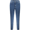 Blue Cotton Women JeansElevate your denim game with the Calvin Klein Mom Jeans, where timeless style meets sustainable chic. Crafted with 20% recycled cotton, these jeans don’t just look good, they’re a nod to conscious fashion. The classic five-pocket de