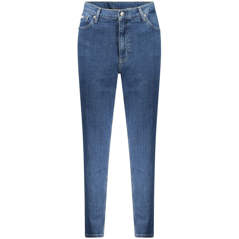Blue Cotton Women JeansElevate your denim game with the Calvin Klein Mom Jeans, where timeless style meets sustainable chic. Crafted with 20% recycled cotton, these jeans don’t just look good, they’re a nod to conscious fashion. The classic five-pocket de
