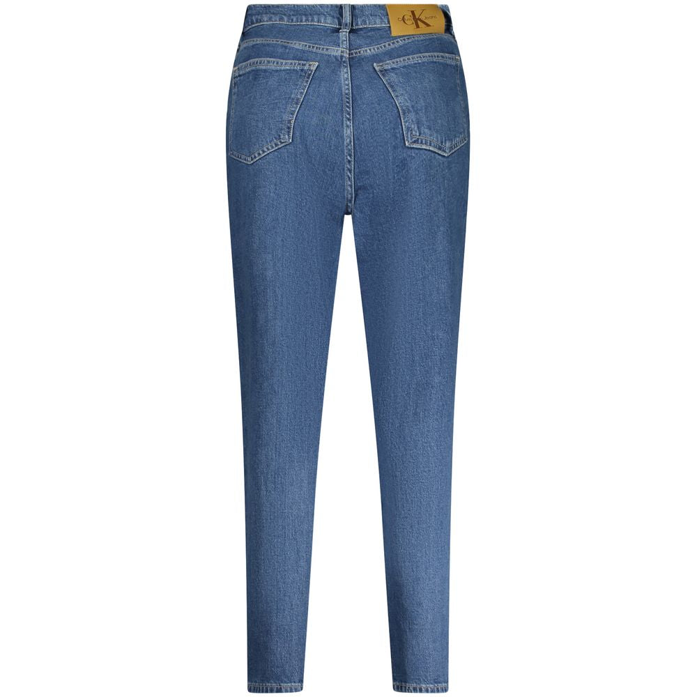 Blue Cotton Women JeansElevate your denim game with the Calvin Klein Mom Jeans, where timeless style meets sustainable chic. Crafted with 20% recycled cotton, these jeans don’t just look good, they’re a nod to conscious fashion. The classic five-pocket de