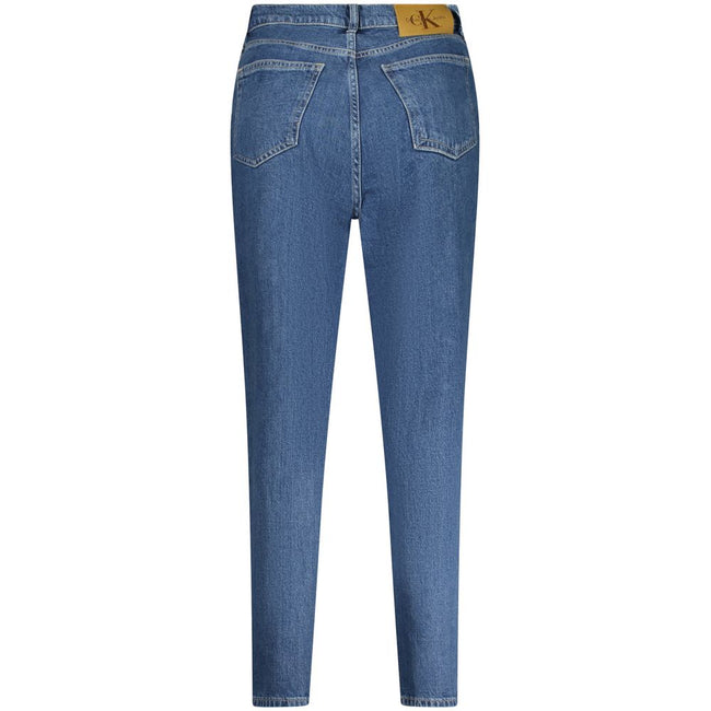 Blue Cotton Women JeansElevate your denim game with the Calvin Klein Mom Jeans, where timeless style meets sustainable chic. Crafted with 20% recycled cotton, these jeans don’t just look good, they’re a nod to conscious fashion. The classic five-pocket de