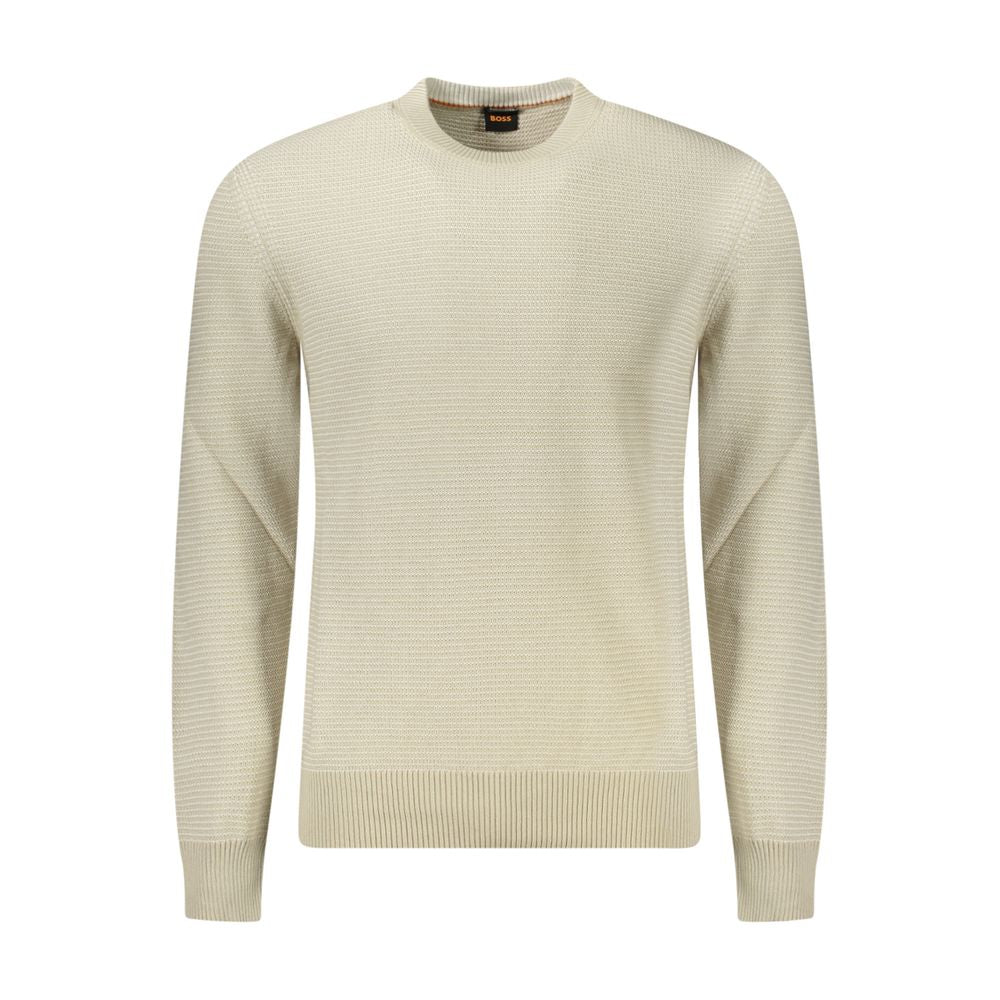 Beige Cotton Men SweaterElevate your wardrobe with the unmistakable class of Hugo Boss. This long-sleeved sweater epitomizes sophistication with a modern twist, featuring a crew neck and chic contrasting details. The subtle logo placement enhances its lux