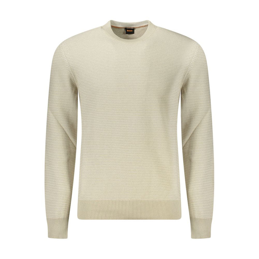 Beige Cotton Men SweaterElevate your wardrobe with the unmistakable class of Hugo Boss. This long-sleeved sweater epitomizes sophistication with a modern twist, featuring a crew neck and chic contrasting details. The subtle logo placement enhances its lux