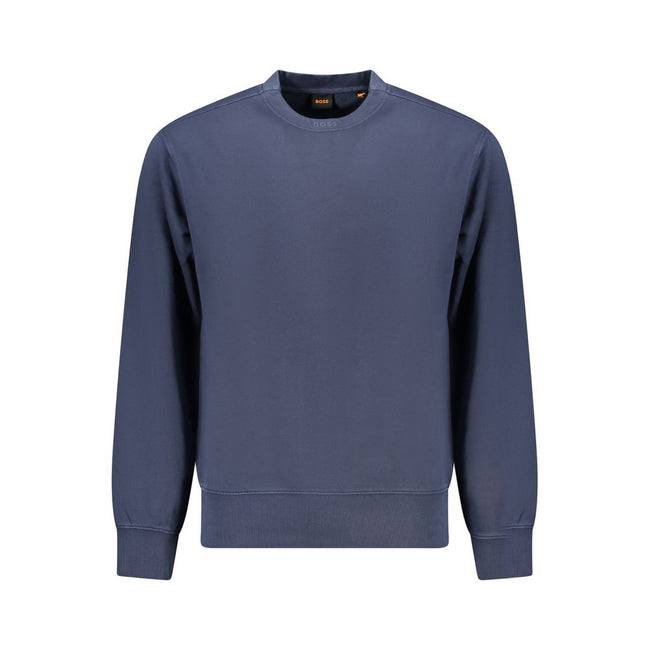 Blue Cotton Men SweaterElevate your casualwear with the timeless sophistication of Hugo Boss. This sleek long sleeve sweatshirt, designed with attention to detail, features an exquisitely embroidered logo that takes center stage. Crafted from premium orga