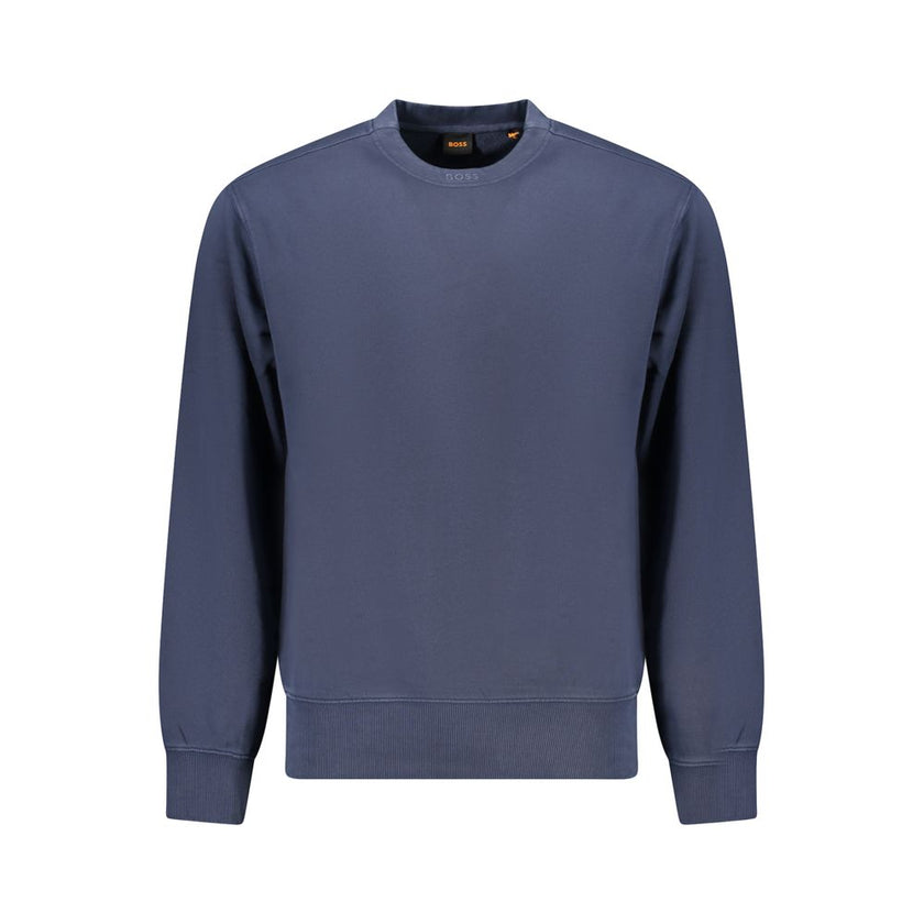 Blue Cotton Men SweaterElevate your casualwear with the timeless sophistication of Hugo Boss. This sleek long sleeve sweatshirt, designed with attention to detail, features an exquisitely embroidered logo that takes center stage. Crafted from premium orga