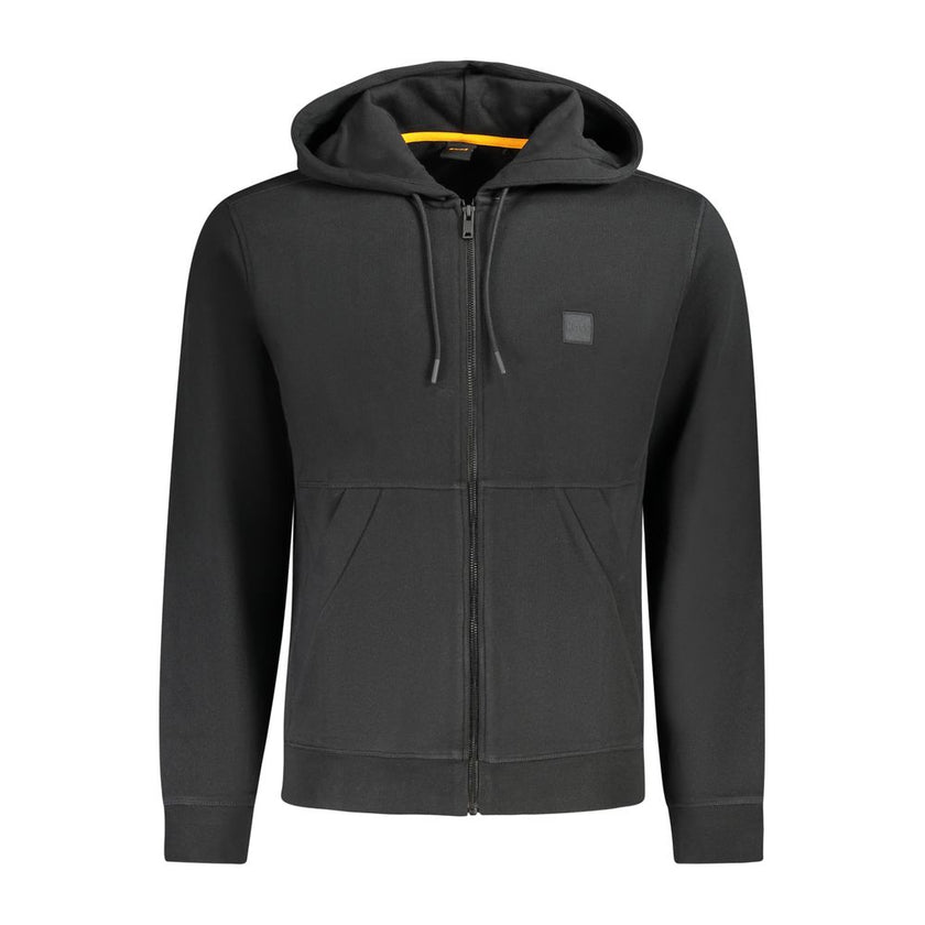 Black Cotton Men SweaterStep into the realm of high-end fashion with the exclusive Hugo Boss hooded sweatshirt. Crafted in luxuriously brushed cotton, experience comfort with a touch of class. The sleek black colorway complements the structured design, fe
