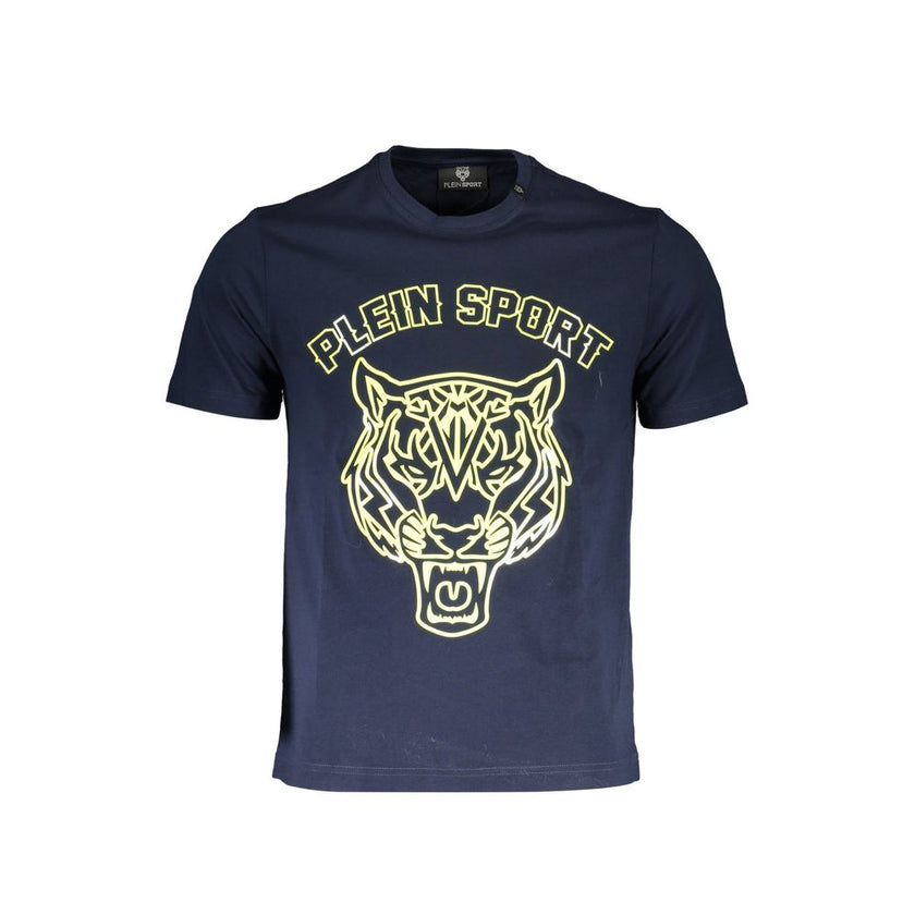 Blue Cotton Men T-ShirtUnleash your inner athlete with the bold aesthetics of the Plein Sport blue t-shirt. Marrying comfort with high-octane style, this crew neck masterpiece highlights a fierce print and iconic logo, underscoring your commitment to luxu