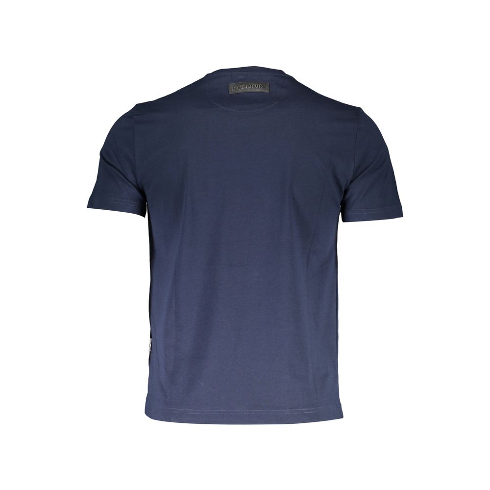Blue Cotton Men T-ShirtUnleash your inner athlete with the bold aesthetics of the Plein Sport blue t-shirt. Marrying comfort with high-octane style, this crew neck masterpiece highlights a fierce print and iconic logo, underscoring your commitment to luxu