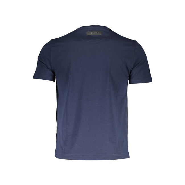 Blue Cotton Men T-ShirtUnleash your inner athlete with the bold aesthetics of the Plein Sport blue t-shirt. Marrying comfort with high-octane style, this crew neck masterpiece highlights a fierce print and iconic logo, underscoring your commitment to luxu