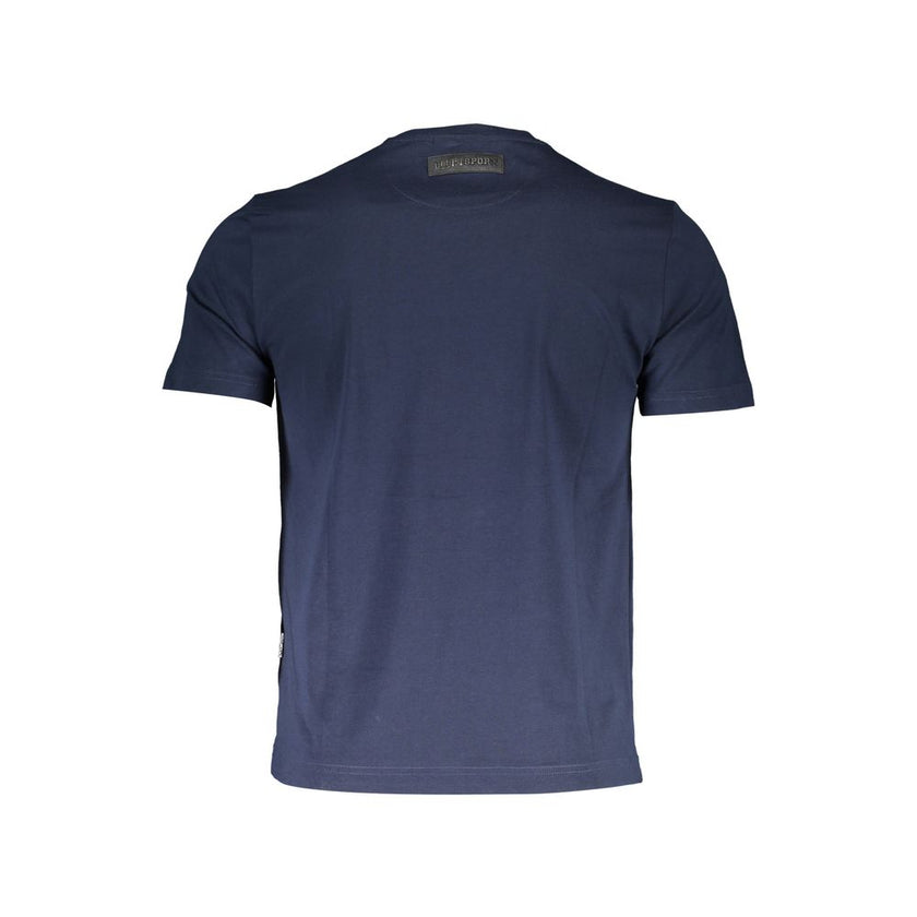Blue Cotton Men T-ShirtUnleash your inner athlete with the bold aesthetics of the Plein Sport blue t-shirt. Marrying comfort with high-octane style, this crew neck masterpiece highlights a fierce print and iconic logo, underscoring your commitment to luxu