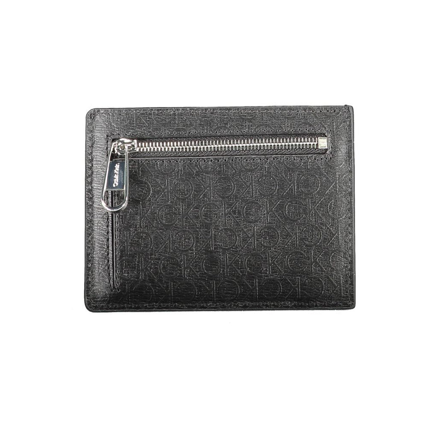 Black Polyester Men WalletElevate your essentials with the sleek sophistication of a Calvin Klein card holder. Designed with the modern man in mind, this card holder boasts functionality with a central pocket and an additional handle holder. The RFID bloc