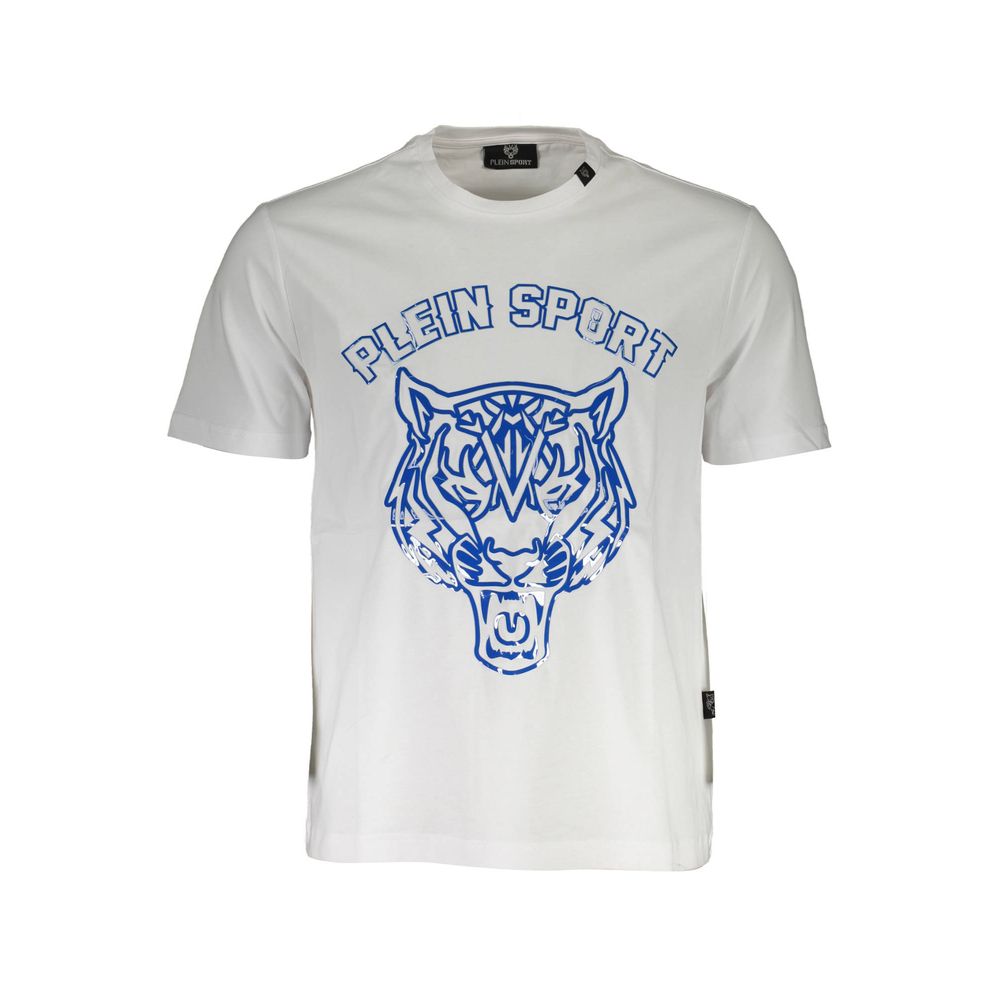 White Cotton Men T-ShirtUnleash the athlete within with this razor-sharp ‘Plein Sport’ short-sleeve t-shirt. Command attention with its striking print and bold logo, exquisitely designed for the trendsetters who play to win. Made for the arena of life, th