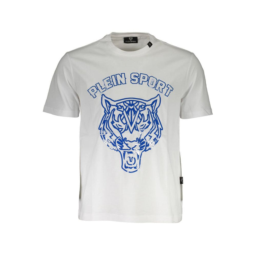 White Cotton Men T-ShirtUnleash the athlete within with this razor-sharp ‘Plein Sport’ short-sleeve t-shirt. Command attention with its striking print and bold logo, exquisitely designed for the trendsetters who play to win. Made for the arena of life, th