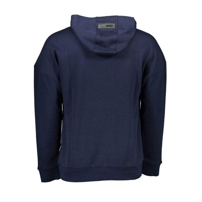 Blue Cotton Men SweaterElevate your athleisure style with this stylish Plein Sport hoodie, designed to make a statement with every wear. The blend of cotton and polyester ensures comfort while the long sleeves and striking contrasting details offer urban